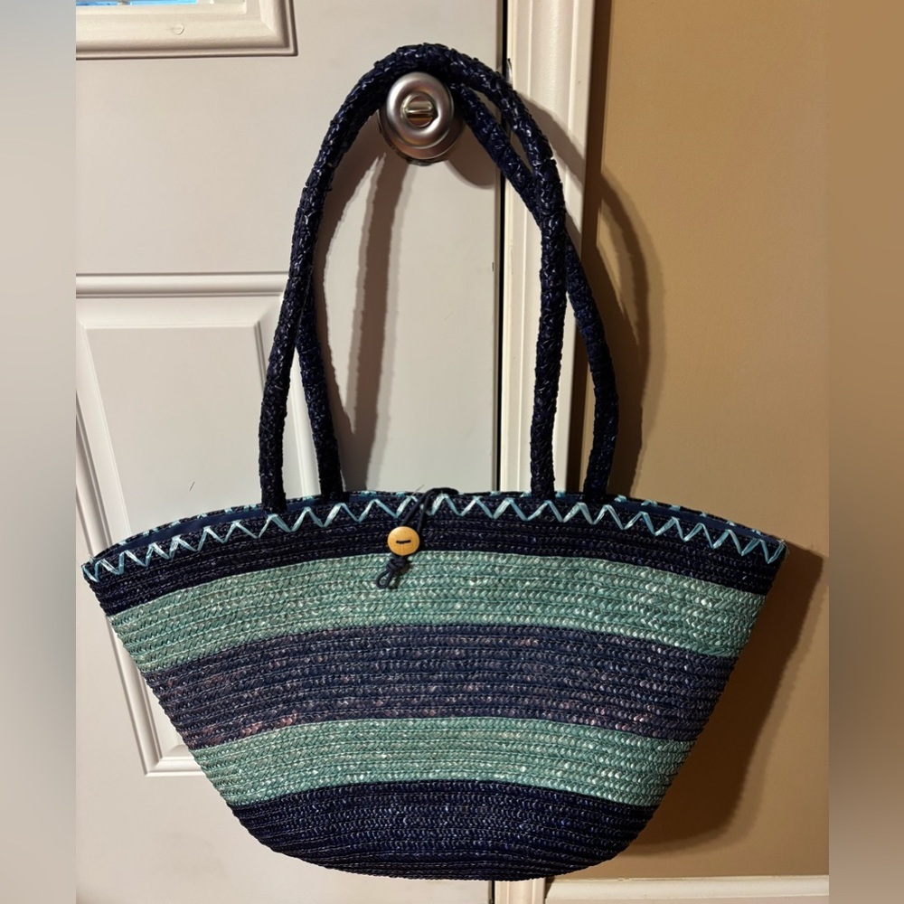 Stylish Navy and Teal Woven Tote Bag